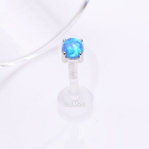 14 Karat White Gold Fire Opal Prong Set Top Bio-Flex Labret